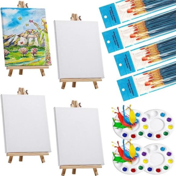 52 Pcs Paint Set Includes 4 Pcs 8 x 10 Inch Canvases 4 Pcs 7 x 9.5 Inches - Picture 1 of 7